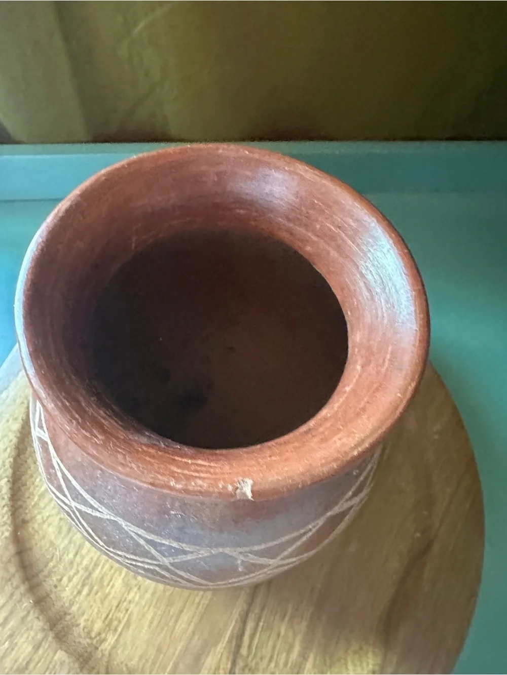 Handcrafted Brown Carved Geometric Vase